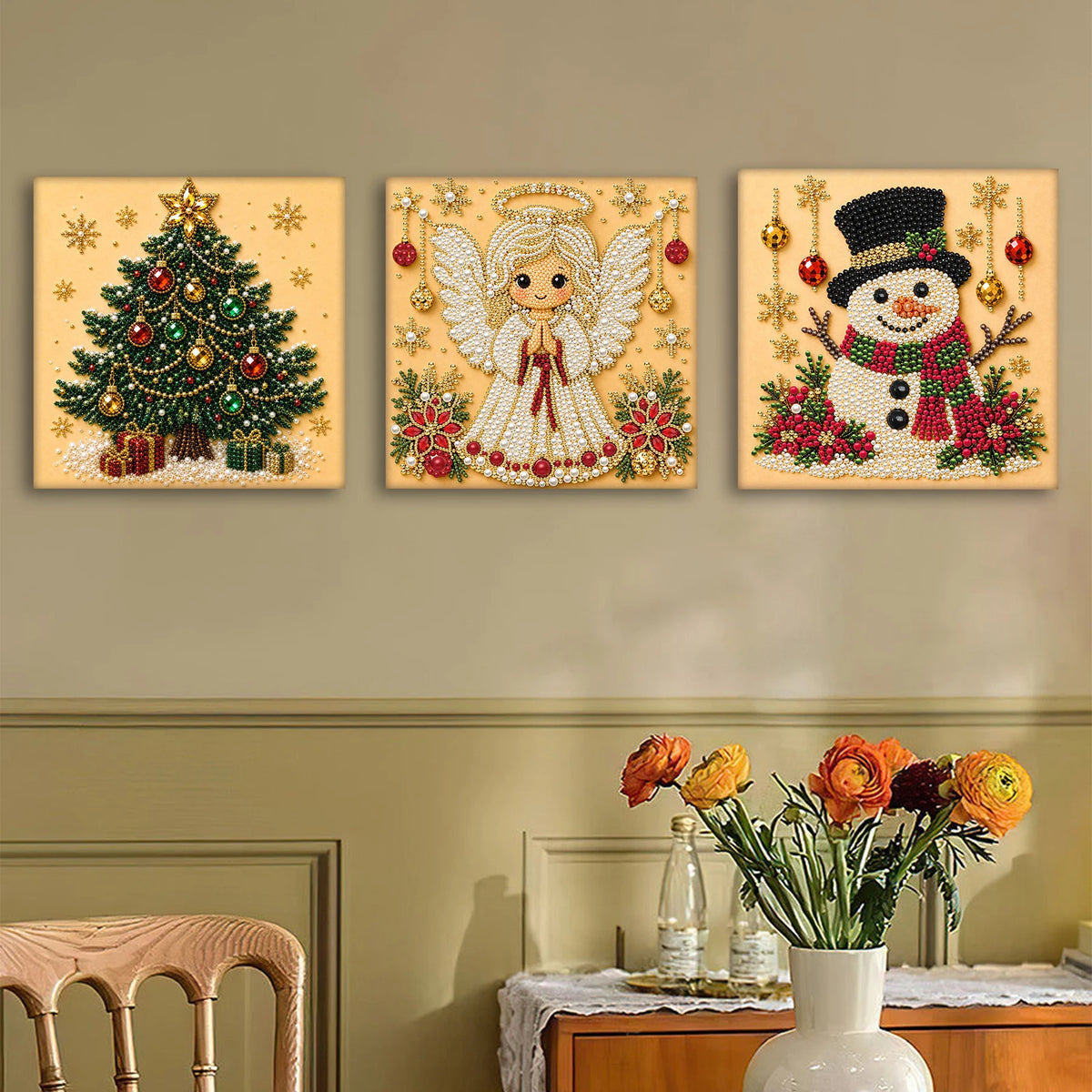Christmas Pearl Diamond Painting Art Kit With Frame 7.87x7.87in DIY Pearl Gem Paintings Picture Arts Craft for Home Wall Decor