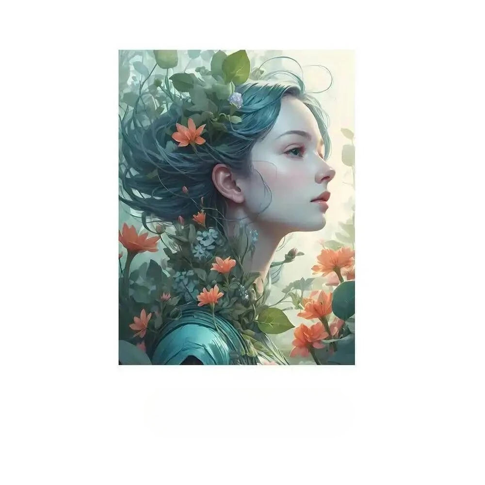 Diamond Painting Kit  Flower Art Girl 5D DIY Full Drill Diamond Art Floral Female Portrait Canvas for Bedroom or Living Decor