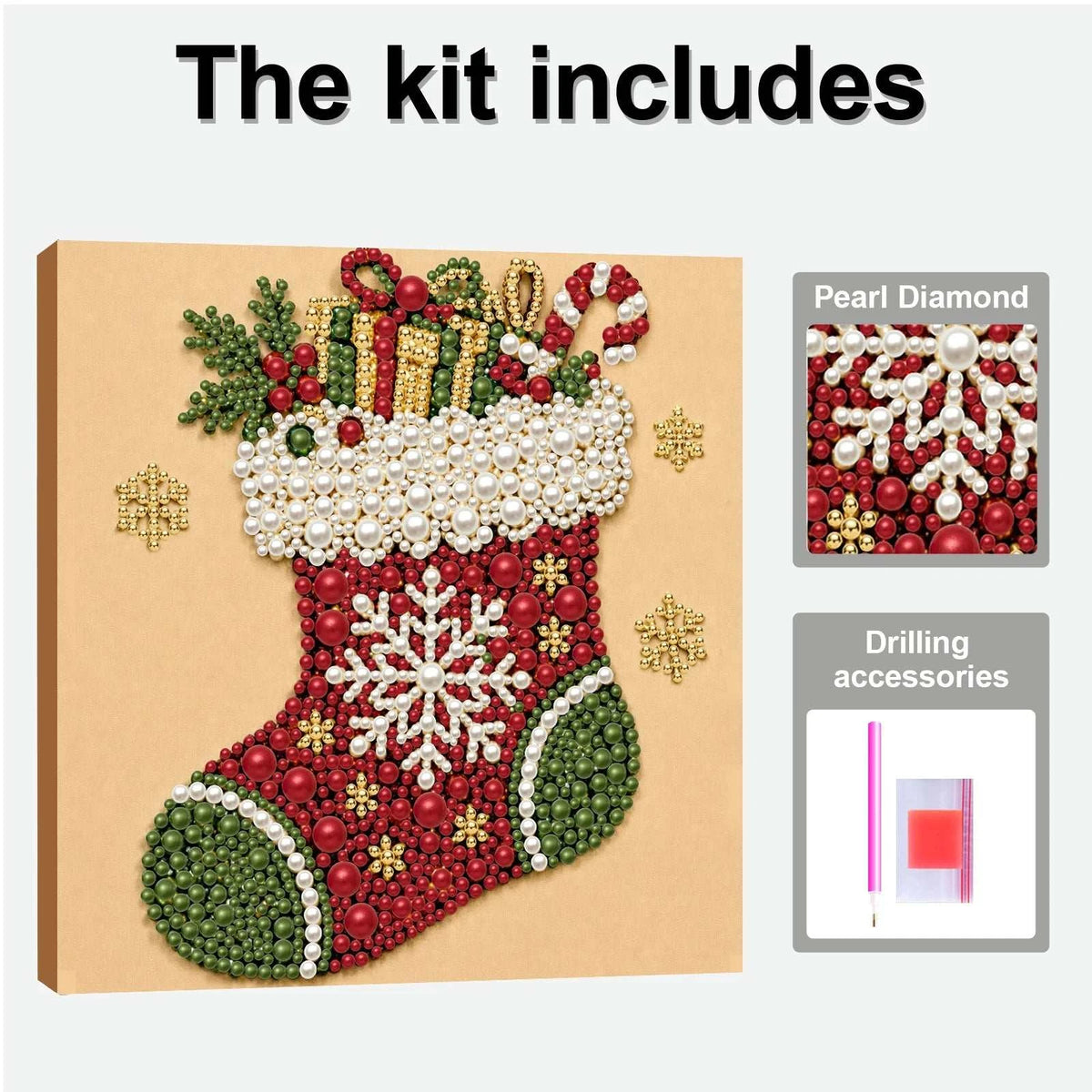 Christmas Pearl Diamond Painting Art Kit With Frame 7.87x7.87in DIY Pearl Gem Paintings Picture Arts Craft for Home Wall Decor