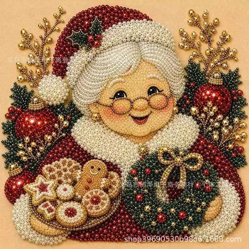 Christmas Pearl Diamond Painting Art Kit with Frame,DIY Pearl Beads Art Craft Kit,Gemstone Diamond Dots Beads for Home Decor