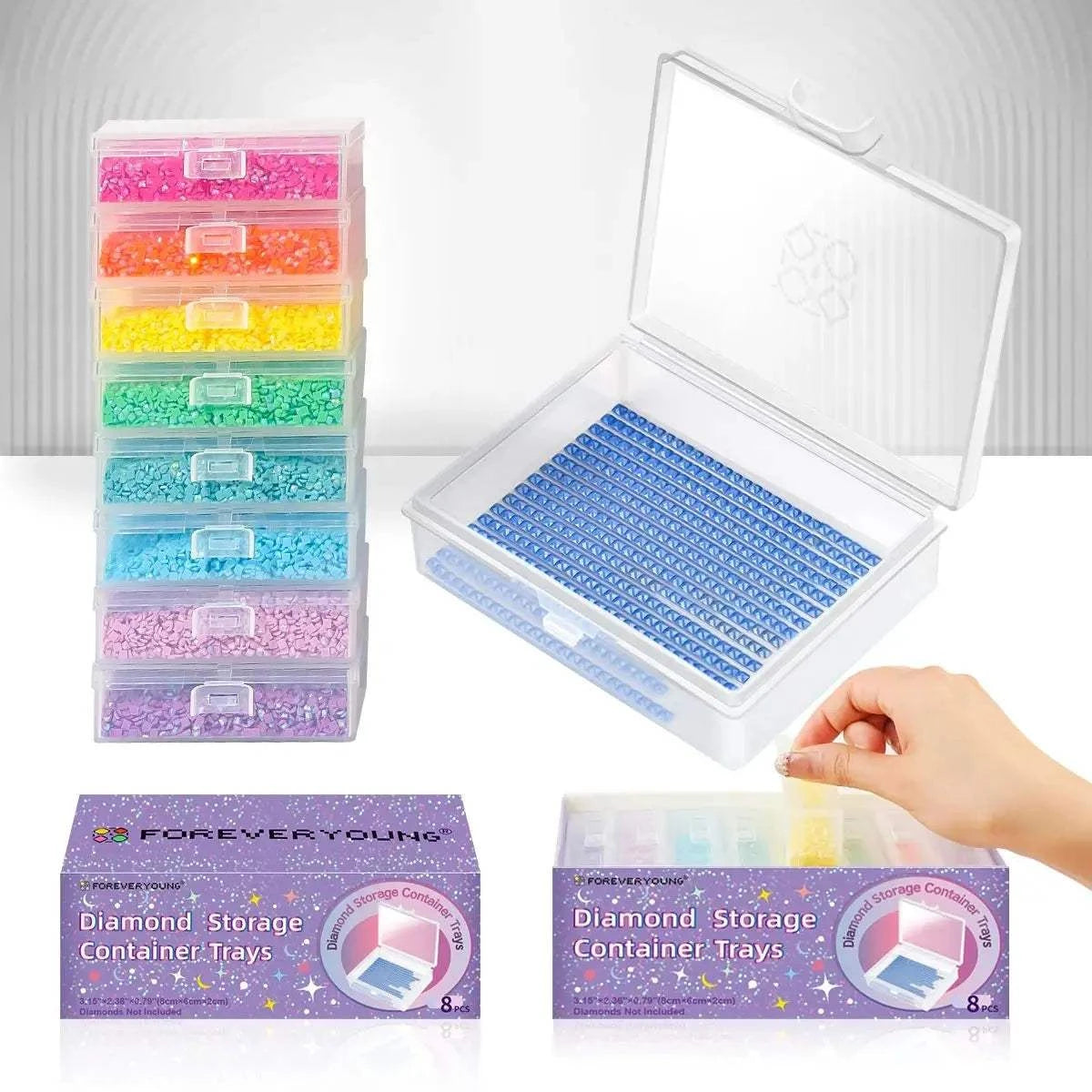 8pcs Diamond Painting Accessories Trays with Lids, Easy to Carry,2-in-1 Diamond Art Storage and Diamond Art Trays, Bead Storage