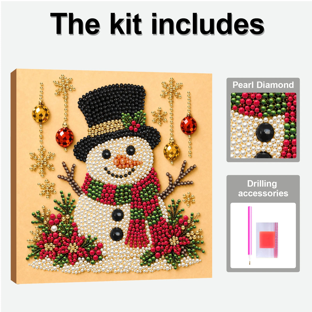 Christmas Pearl Diamond Painting Art Kit With Frame 7.87x7.87in DIY Pearl Gem Paintings Picture Arts Craft for Home Wall Decor