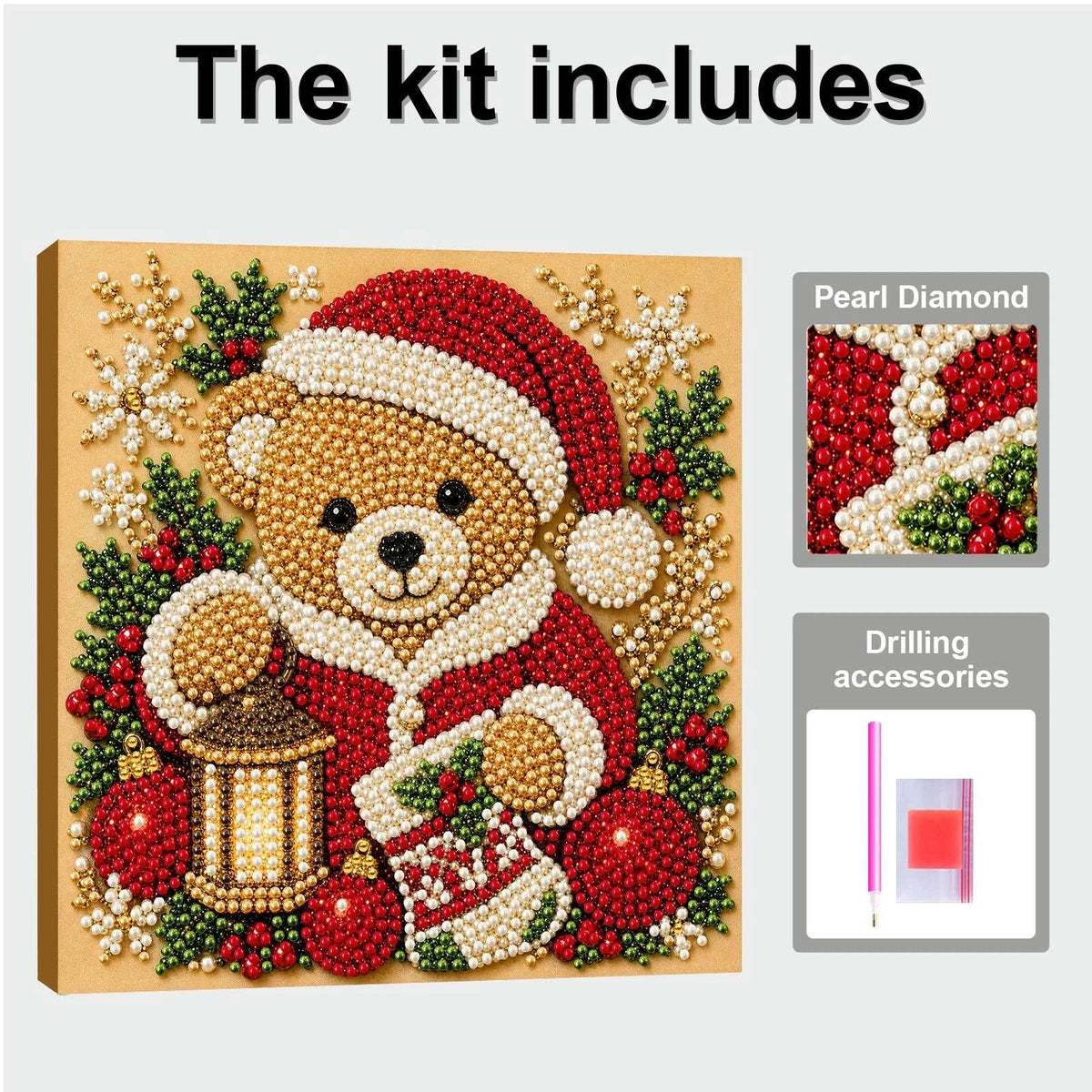 Christmas Pearl Diamond Painting Art Kit With Frame 7.87x7.87in DIY Pearl Gem Paintings Picture Arts Craft for Home Wall Decor