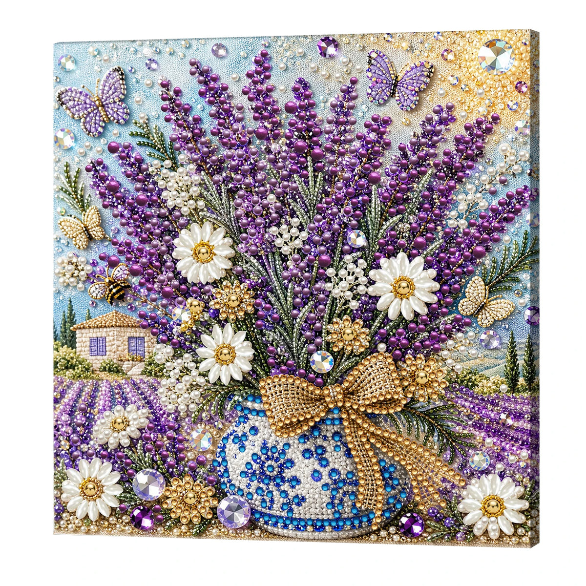 DIY Pearl Diamond Painting Kit Flowers Pearl Art Kits for Adults 7.87x7.87" Rhinestones Beads Diamond Art Kit with Framed Canvas