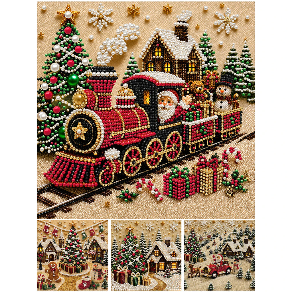 Christmas Pearl Diamond Painting Art Kit With Frame DIY Gemstone Diamond Dots Beads Craft Set Home Wall Art Decor Handmade Gift
