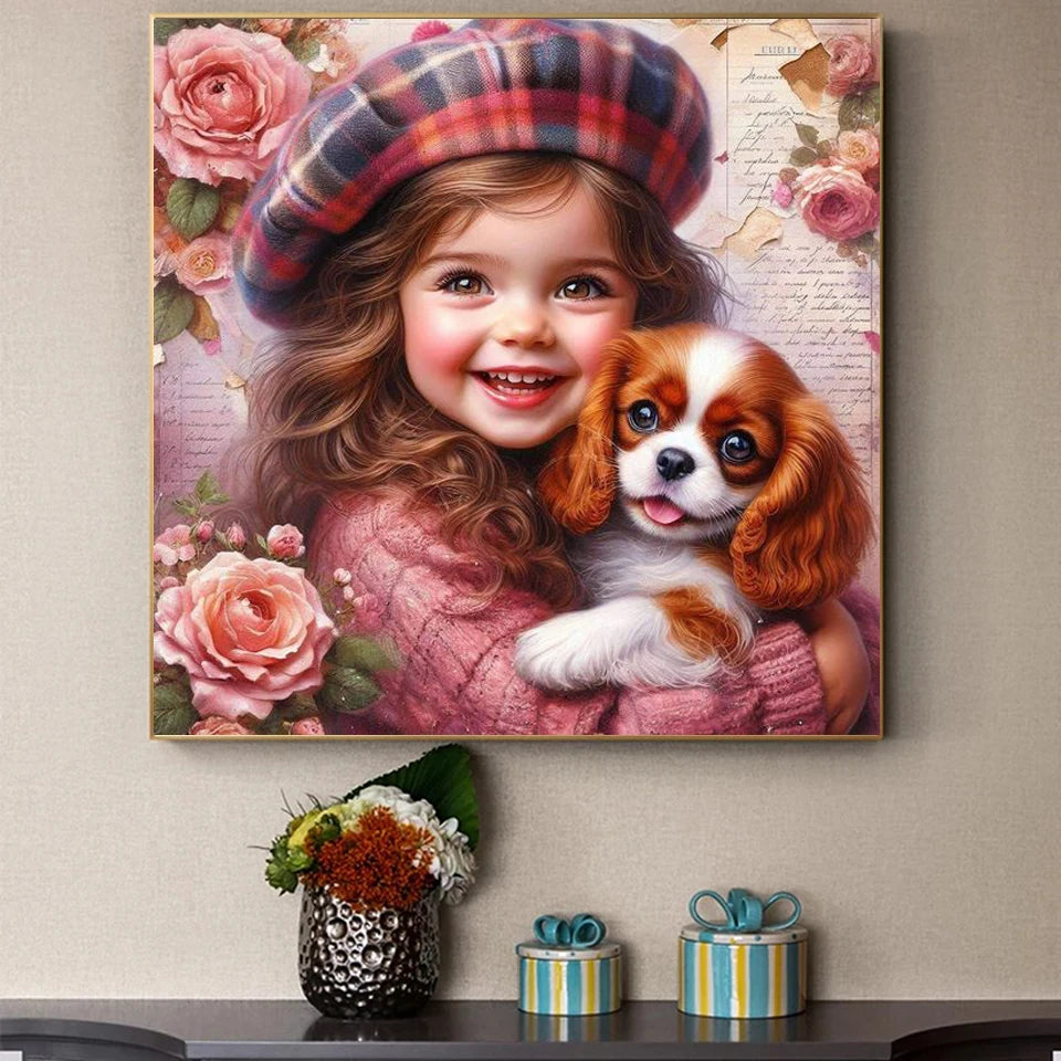 DIY Diamond Painting New 2025 Cute Little Girl and Pet Dog Full Diamond Mosaic Embroidery Art Stitch Home Decoration Craft Kit