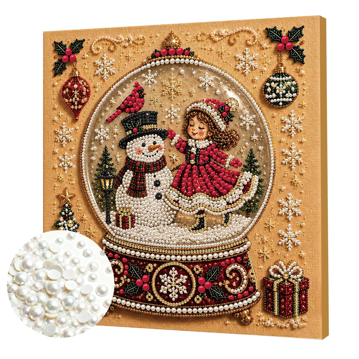 Christmas Pearl Diamond Painting DIY Kit Full Drill Wooden Frame Art Craft 20x20cm Beginner Set