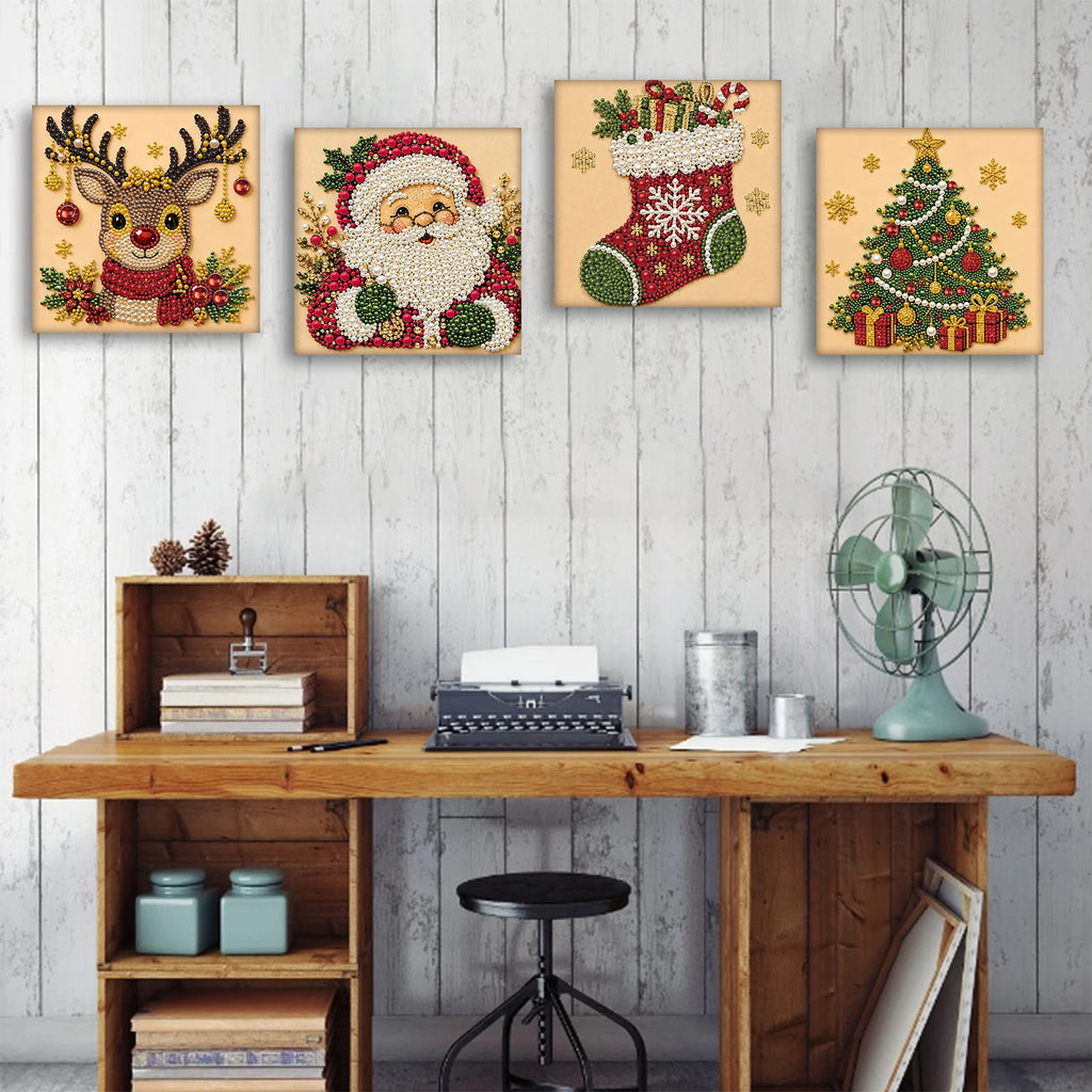 Christmas Pearl Diamond Painting Art Kit With Frame 7.87x7.87in DIY Pearl Gem Paintings Picture Arts Craft for Home Wall Decor