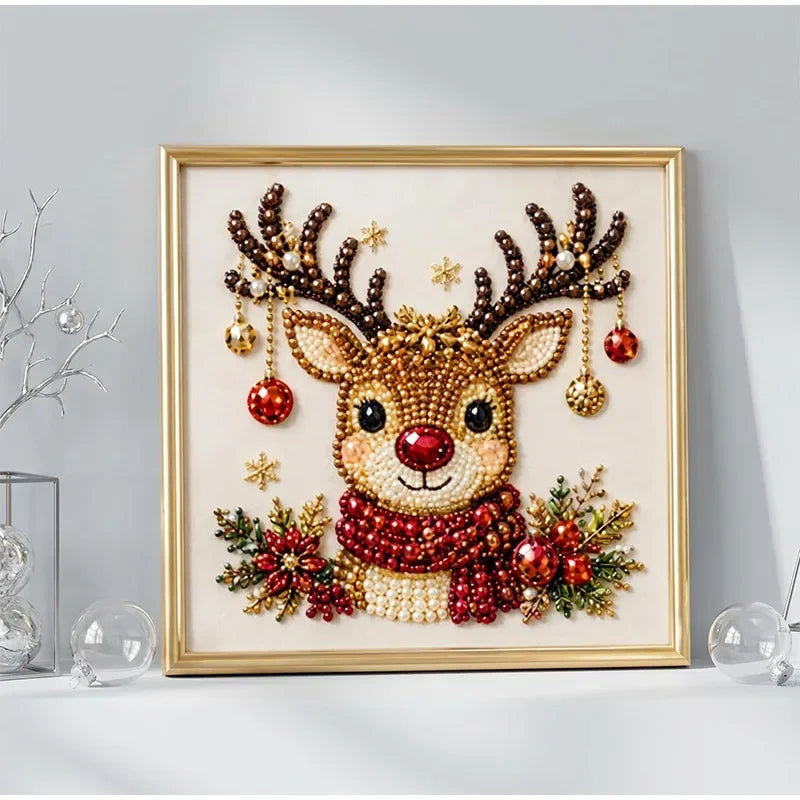 Christmas Pearl Diamond Painting Art Set With Frame DIY Pearl Beads Craft Kit For Adults Beginner Home Decor Wall Art Party Gift
