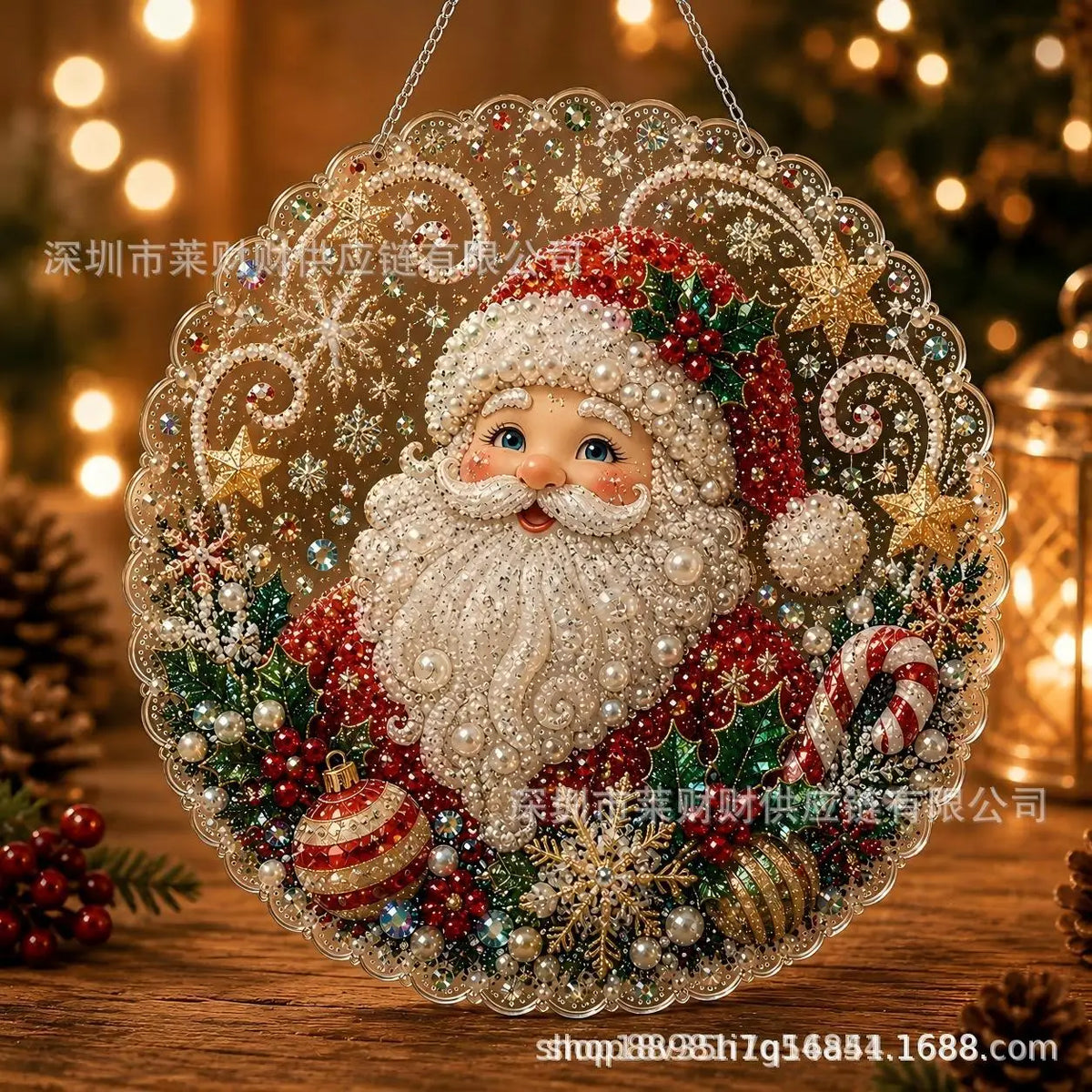 Pearl Diamond Painting Suncatcher Kit Diy Craft Acrylic Round Board With Lace Edge Pearl Beads Craft Christmas Diamond Painting