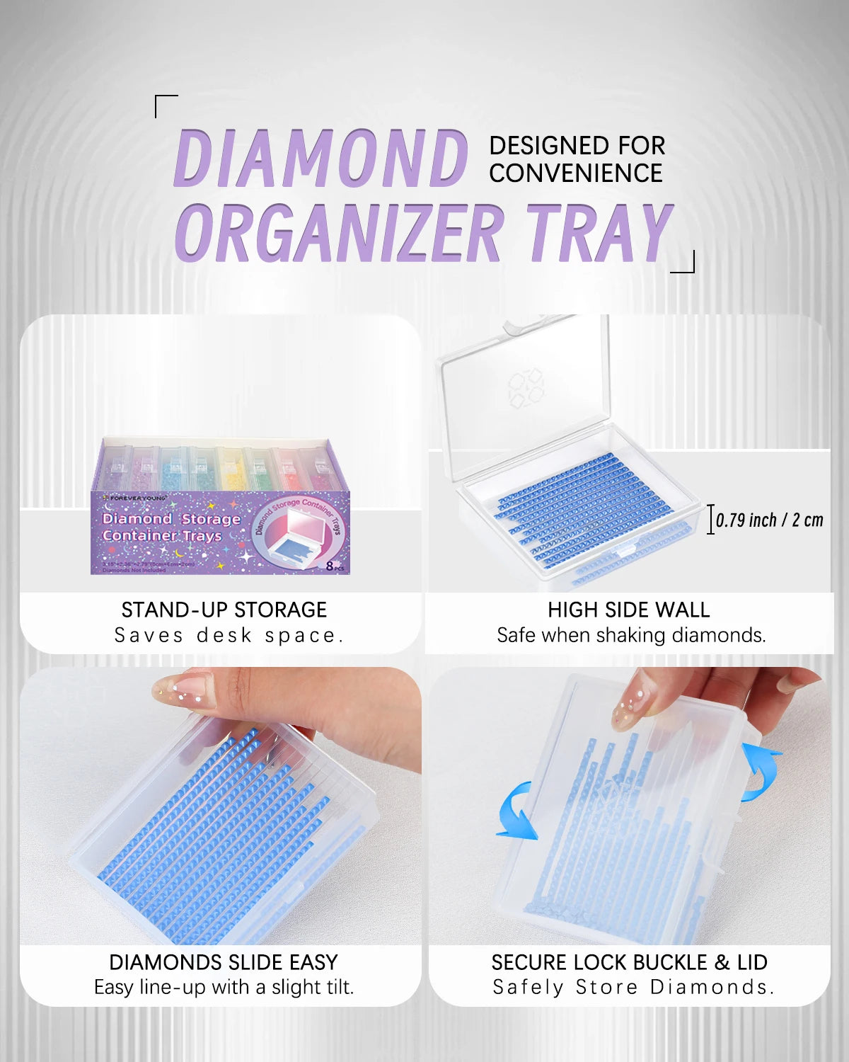8pcs Diamond Painting Accessories Trays with Lids, Easy to Carry,2-in-1 Diamond Art Storage and Diamond Art Trays, Bead Storage