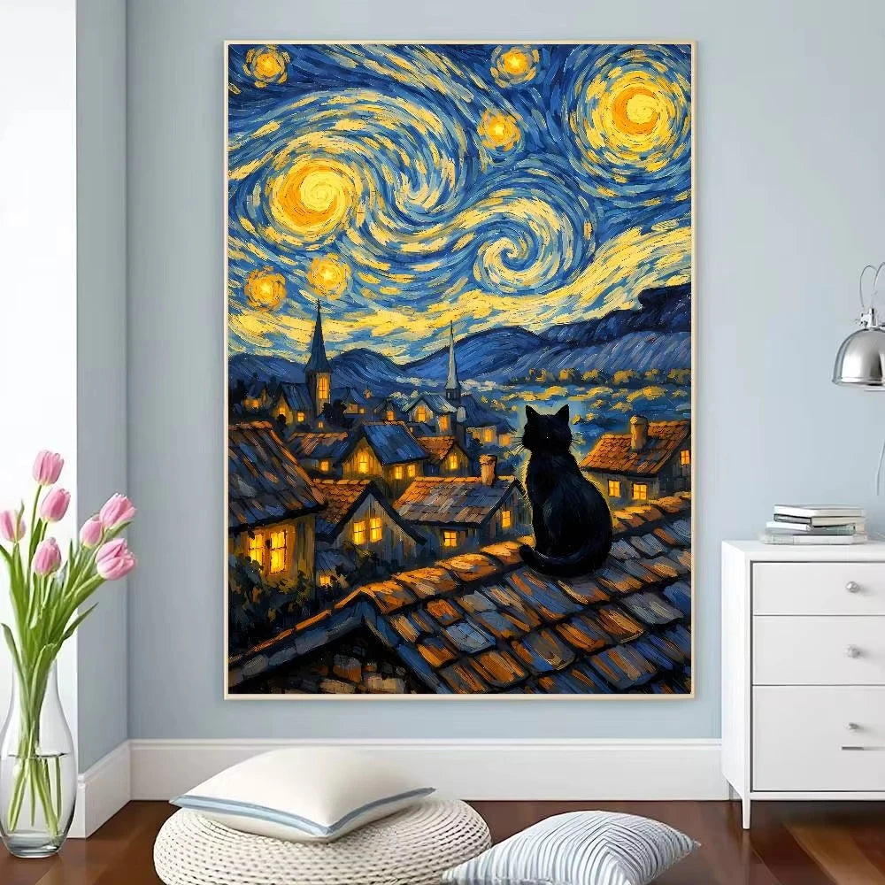 5D DIY Diamond Painting Kit Kawaii Cat Starry Night Water Lilies Art Full Drill Rhinestone Mosaic Wall Decor Craft Kit Home Gi