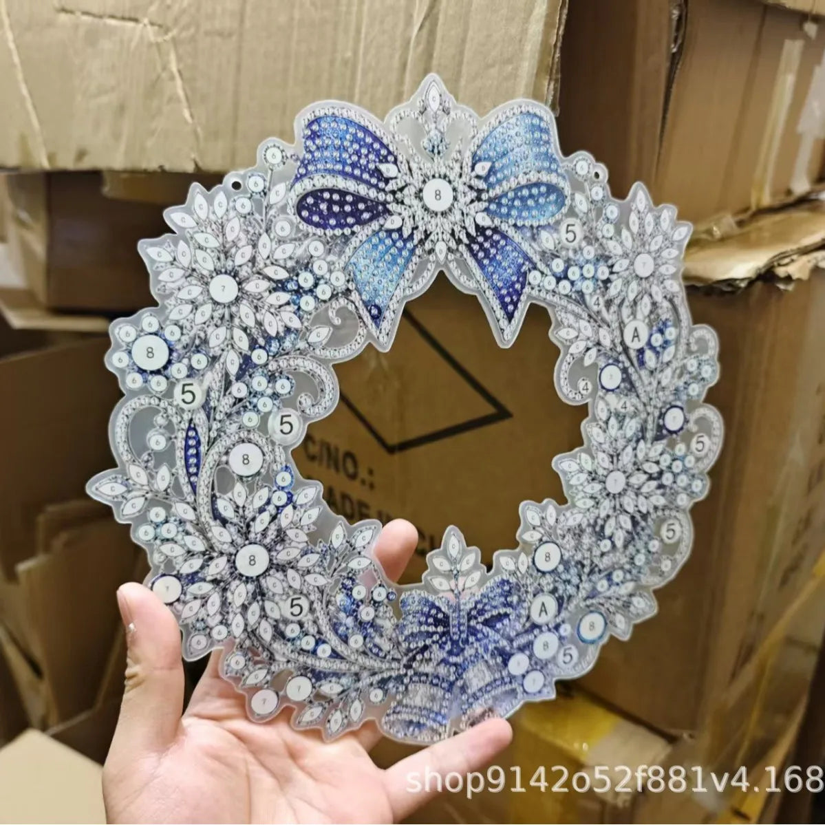 Christmas Pearl Diamond Painting Kit,DIY Acrylic Diamond Art with String Lights Wreath for Beginner Set Holiday Craft Gift