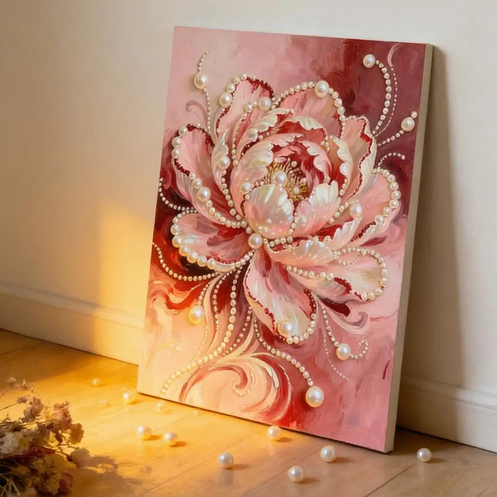 DIY Flower Pearl Diamond Art Kits for Adults/Beginners Gift Home Decor Art Pearl Gem Painting Picture 20*30CM Arts Craft