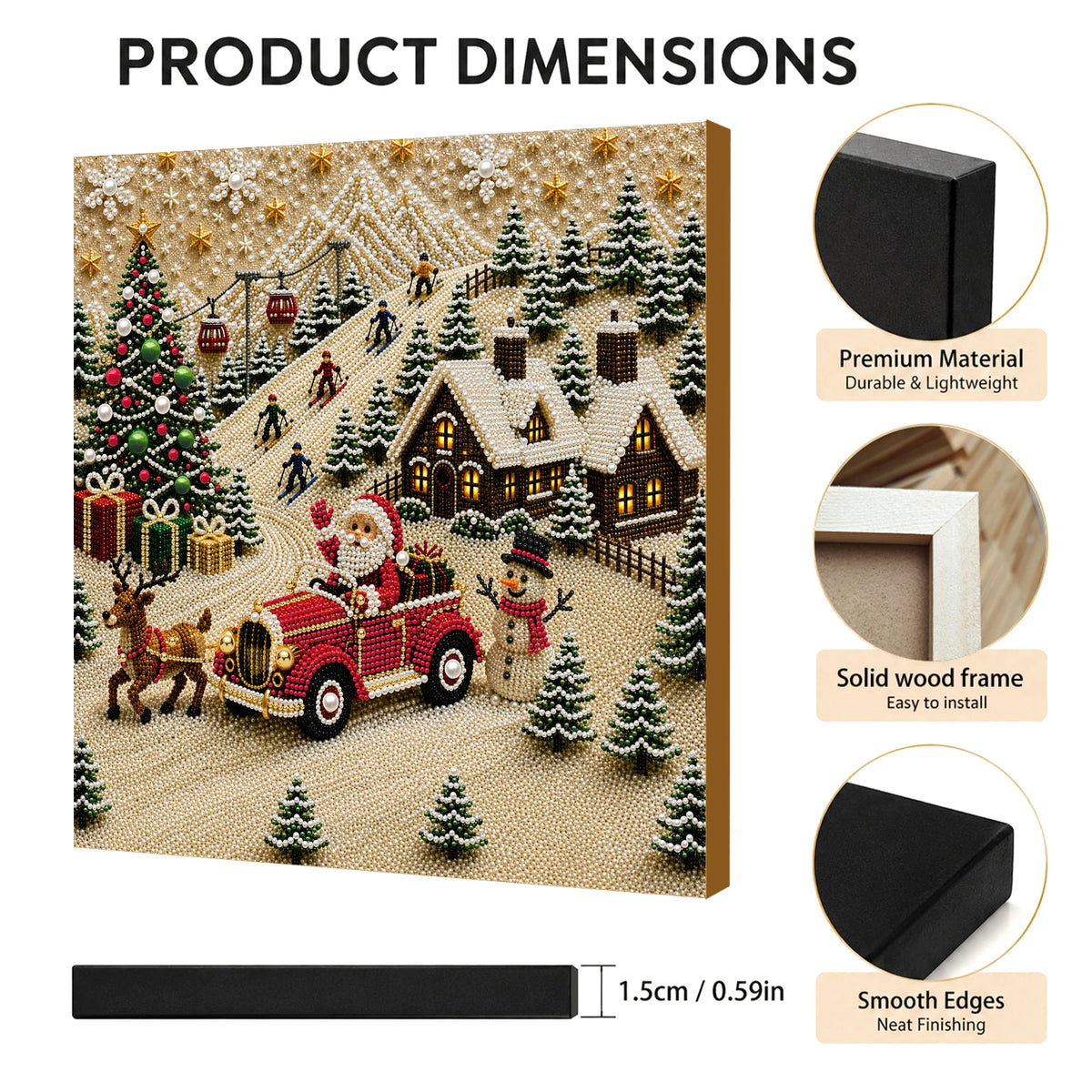 Christmas Pearl Diamond Painting Art Kit With Frame DIY Gemstone Diamond Dots Beads Craft Set Home Wall Art Decor Handmade Gift