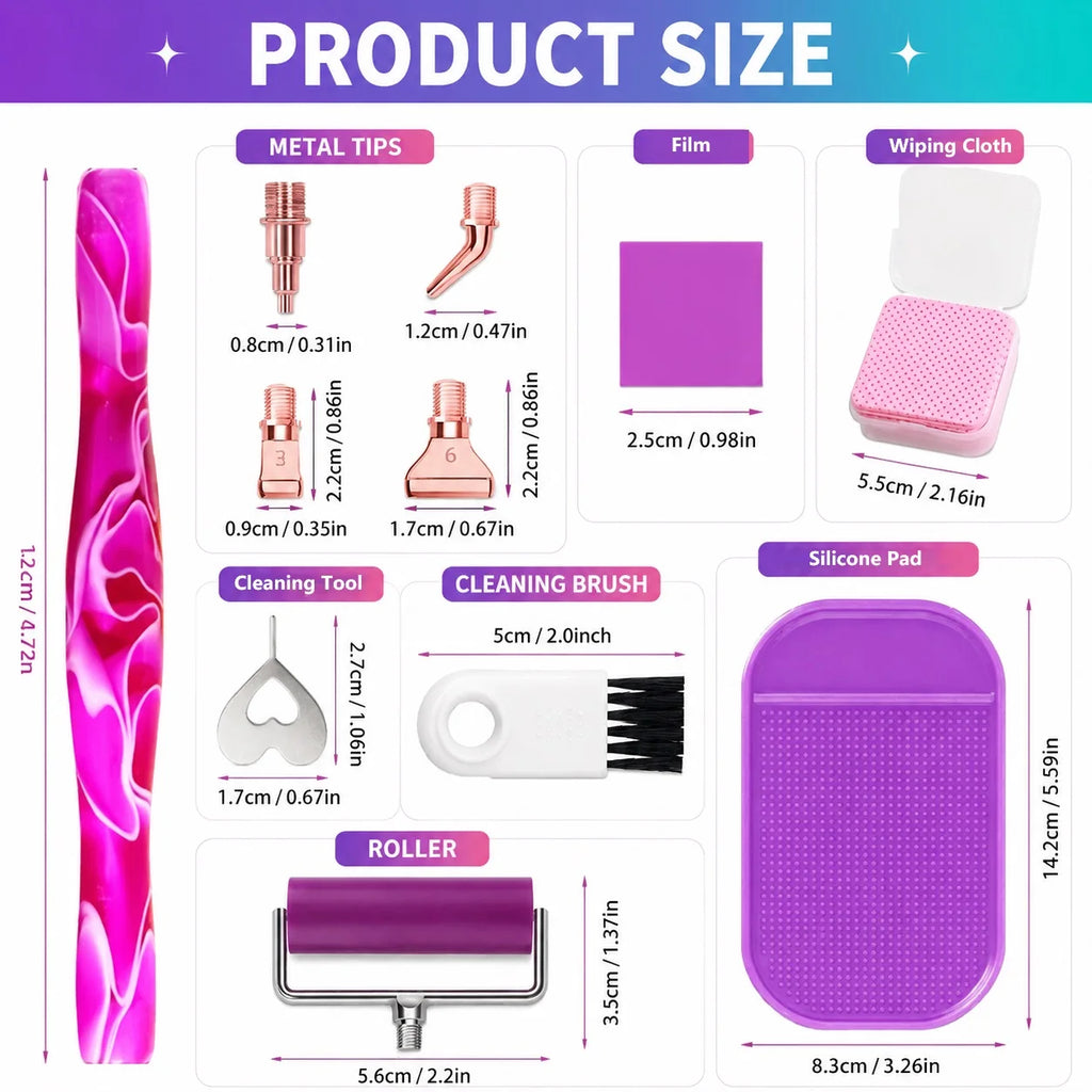 Diamond Painting Art Pen Kit, with Screw-On Steel Metal Tip Applicator Roller Tool Accessories, Ergonomic Diamond Art Pen, Suitable for 5D Diamond Painting Bead Dotting