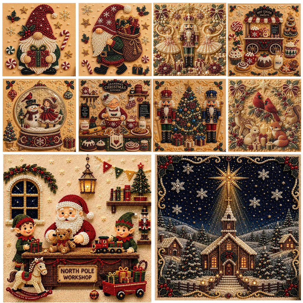 Christmas Pearl Diamond Painting Kit with Wooden Frame, Full Drill DIY Pearl Gem Art Craft Set, Home Decor Handmade Gift 20x20cm