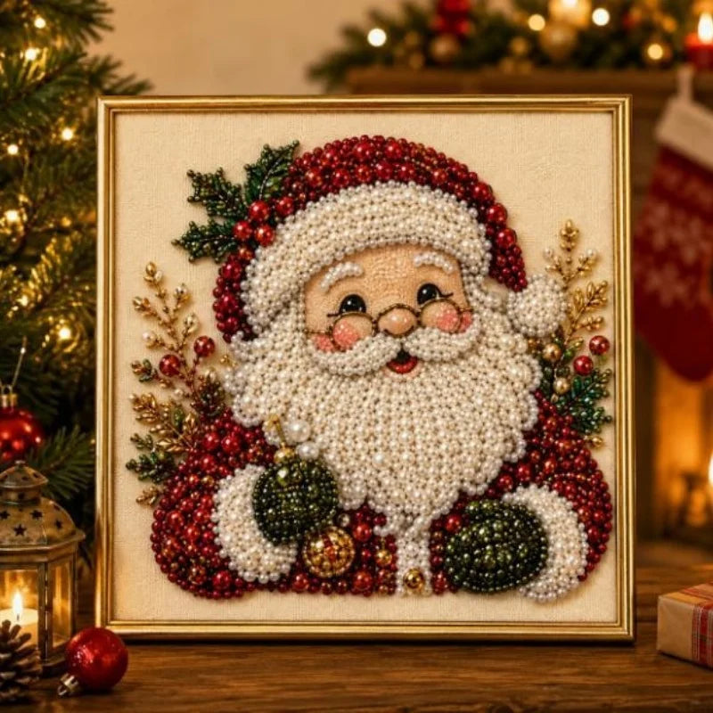 Christmas Pearl Diamond Painting Art Kit With Frame DIY Pearl Beads Art Craft Kit Gemstone Diamond Dots Beads For Home Decor