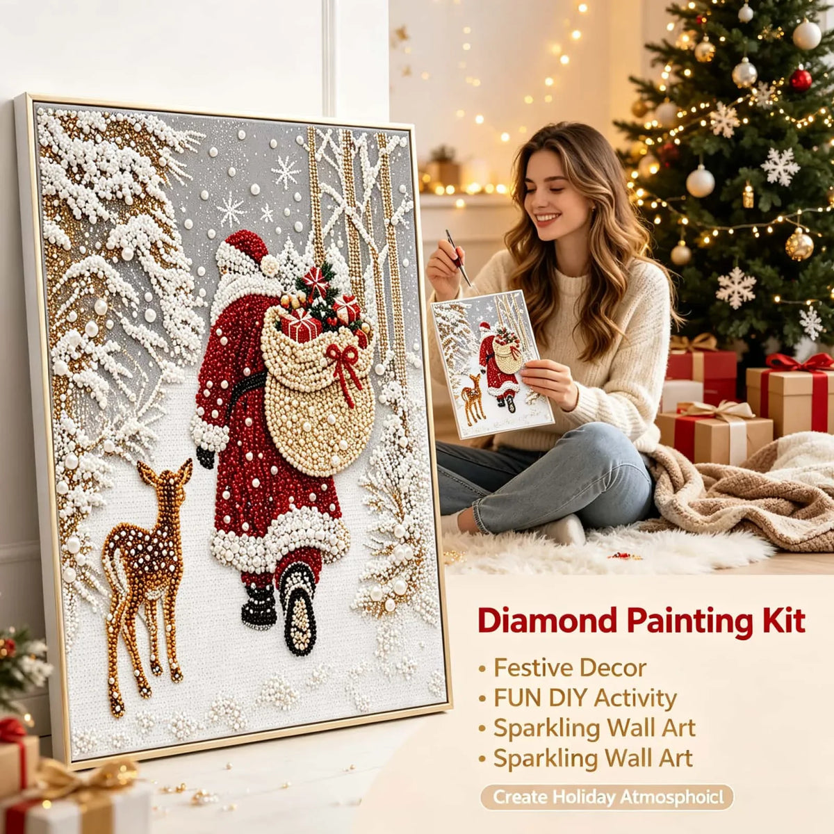Diamond Painting DIY Wall Art Kit Landscape Animal 3D Pearl Finish Square Round Drill Sticky Canvas Relaxing Focus Home Decor