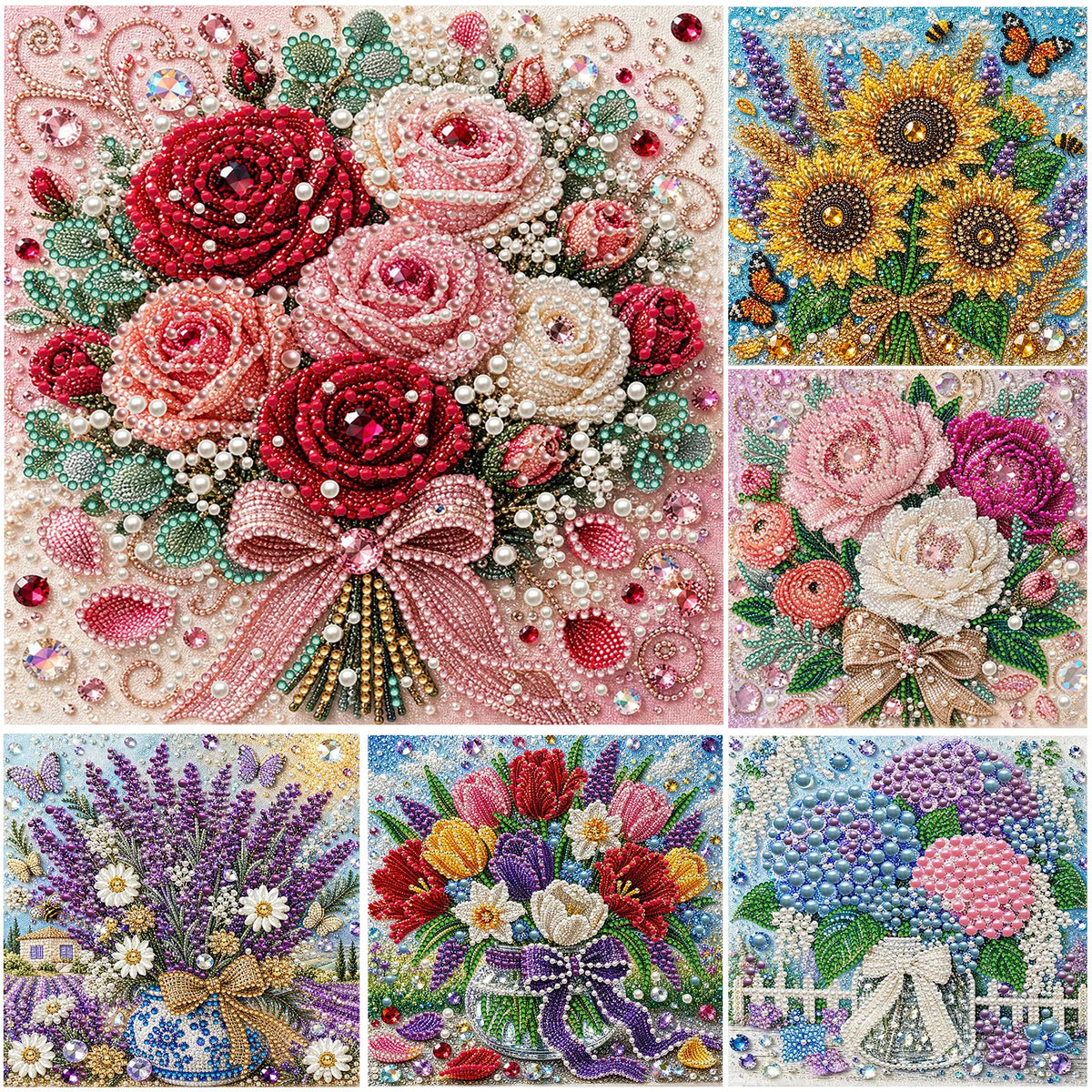 DIY Pearl Diamond Painting Kit Flowers Pearl Art Kits for Adults 7.87x7.87" Rhinestones Beads Diamond Art Kit with Framed Canvas