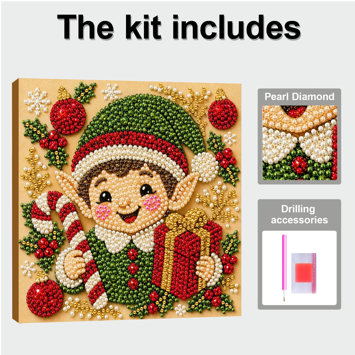 Christmas Pearl Diamond Painting Art Kit With Frame 7.87x7.87in DIY Pearl Gem Paintings Picture Arts Craft for Home Wall Decor