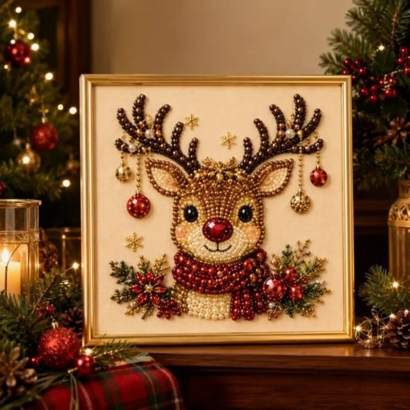 Christmas Pearl Diamond Painting Art Set With Frame DIY Pearl Beads Craft Kit For Adults Beginner Home Decor Wall Art Party Gift