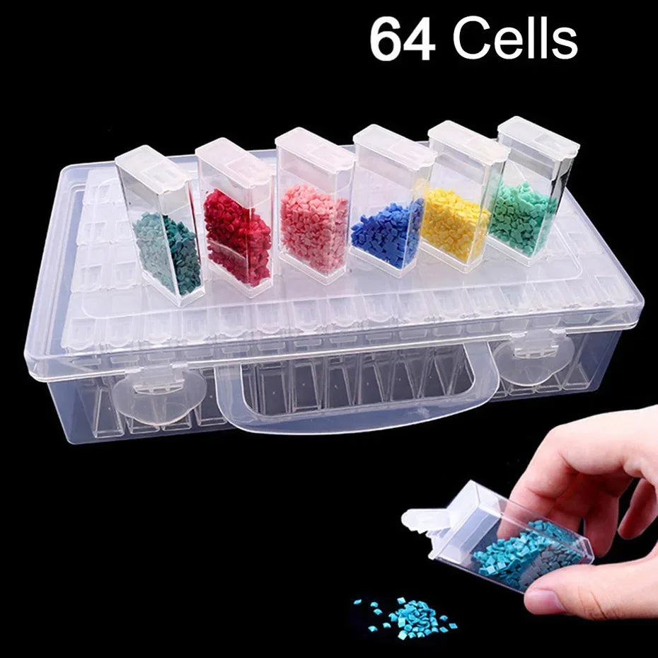 Diamond Painting Tools Sets with 64/56/42/28 Cells Plastic Storage Box Funnel Stickers etc Kit for Diamond Painting Embroidery