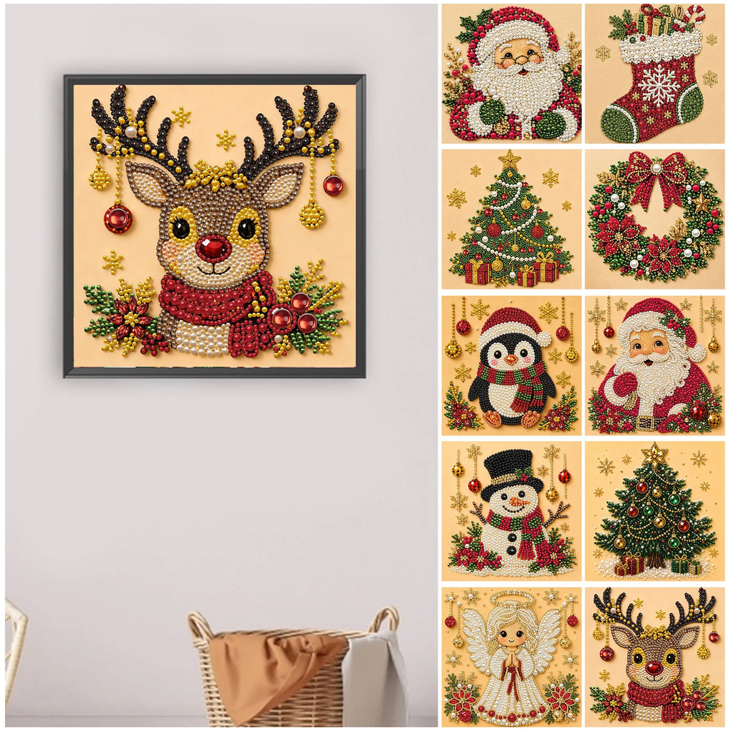 Christmas Pearl Diamond Painting Art Kit With Frame 7.87x7.87in DIY Pearl Gem Paintings Picture Arts Craft for Home Wall Decor