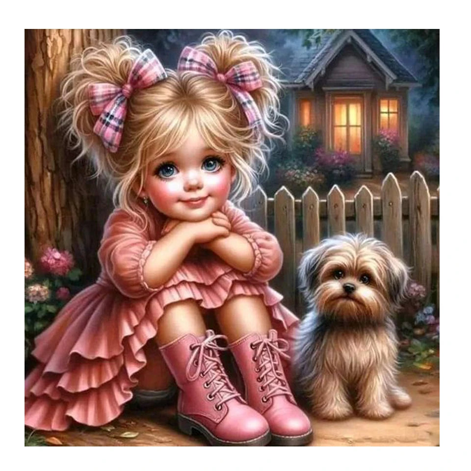 DIY Diamond Painting New 2025 Cute Little Girl and Pet Dog Full Diamond Mosaic Embroidery Art Stitch Home Decoration Craft Kit