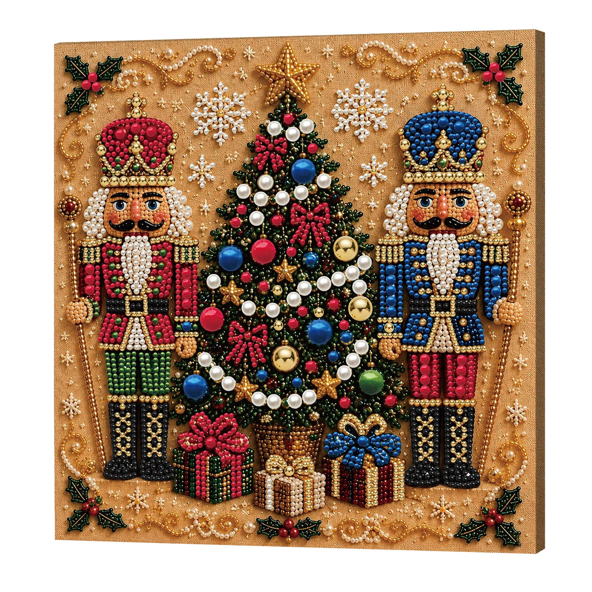 Christmas Pearl Diamond Painting Kit with Wooden Frame, Full Drill DIY Pearl Gem Art Craft Set, Home Decor Handmade Gift 20x20cm