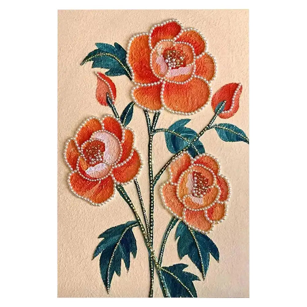 DIY Flower Pearl Diamond Art Kits for Adults/Beginners Gift Home Decor Art Pearl Gem Painting Picture 20*30CM Arts Craft