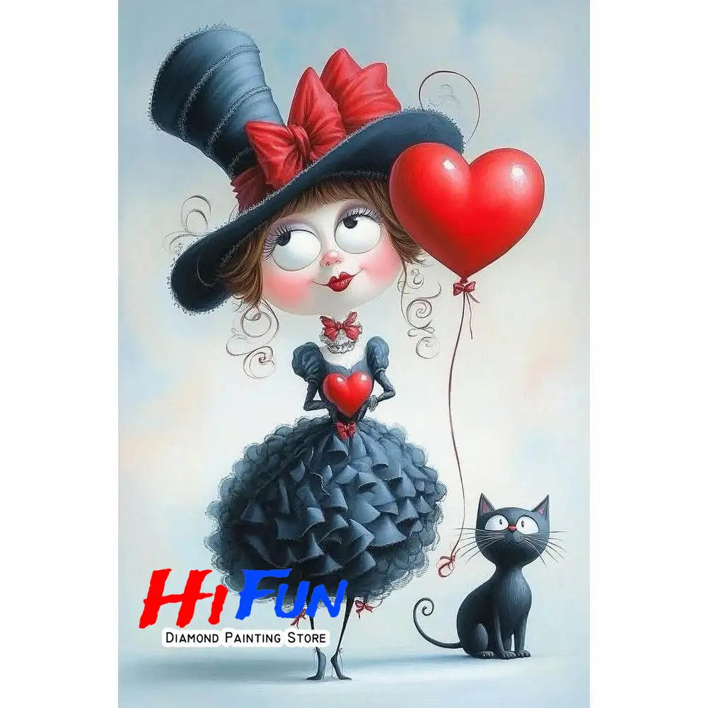 Diamond Painting Full Diamond Dot Art Beautiful Moments Adorable Girl and Whimsical Cat Embroidery Mosaic Painting Pop Art Set