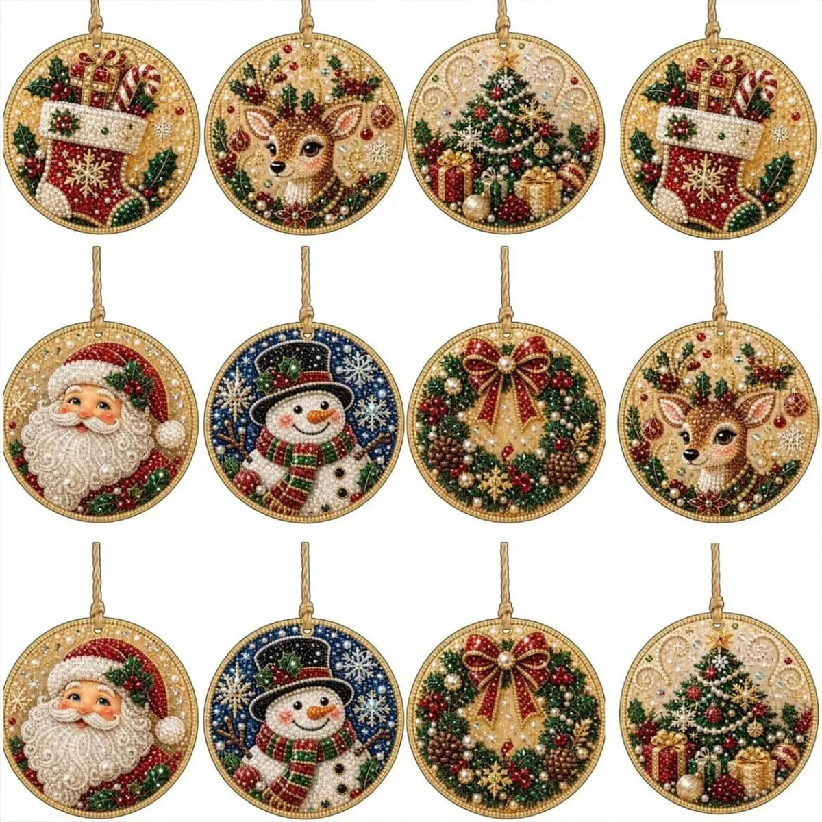 6-piece Christmas Pearl Diamond Painting DIY Kit Diamond Art Hanging Pendant Christmas Tree Decoration Handmade Crafts Gift