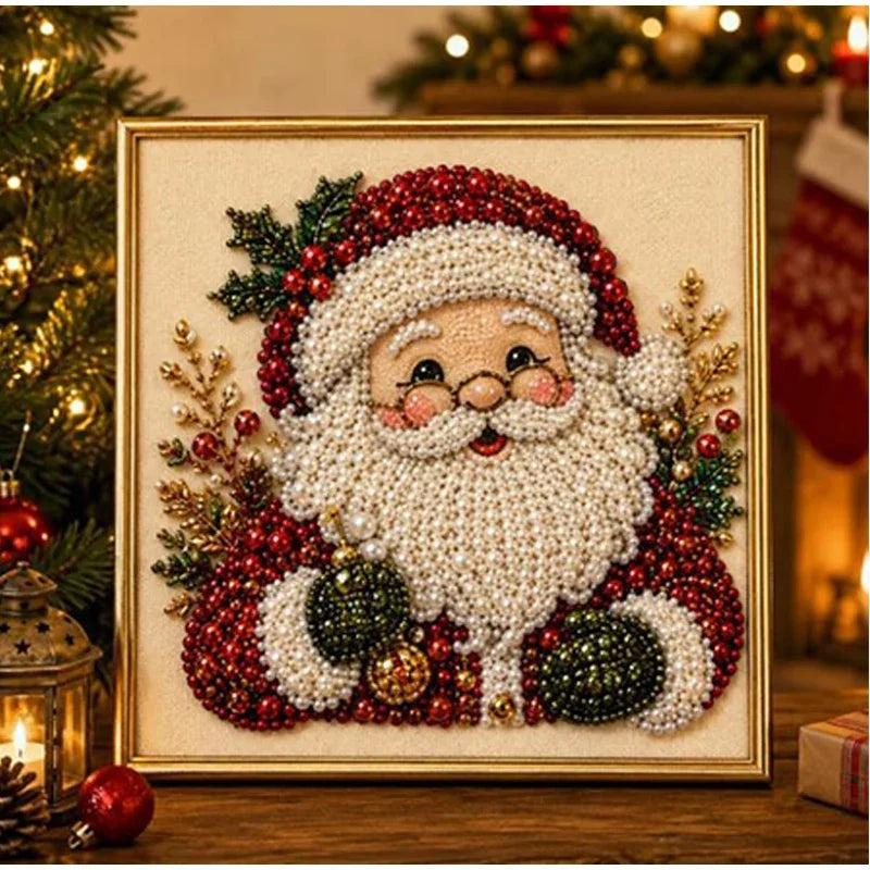 Christmas Pearl Diamond Painting Art Set With Frame DIY Pearl Beads Craft Kit For Adults Beginner Home Decor Wall Art Party Gift