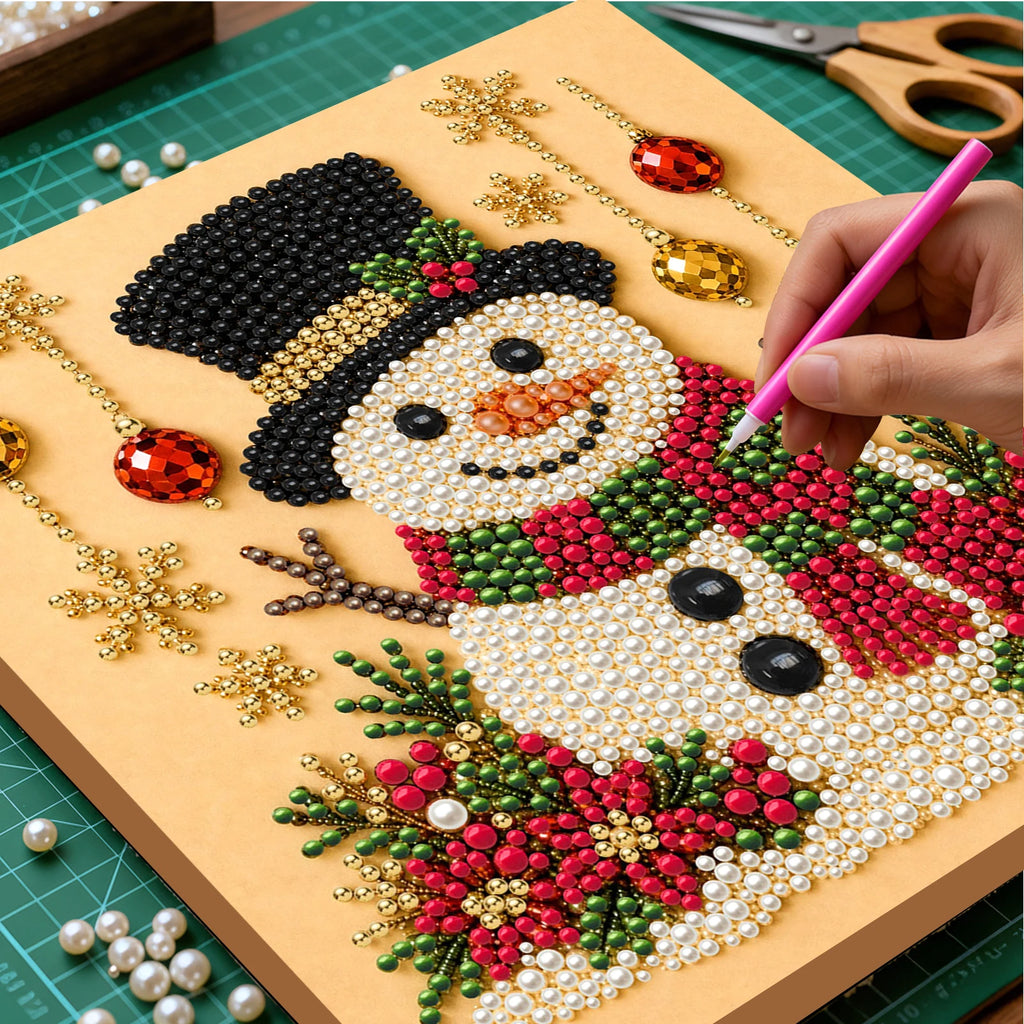 Christmas Pearl Diamond Painting Art Kit With Frame 7.87x7.87in DIY Pearl Gem Paintings Picture Arts Craft for Home Wall Decor