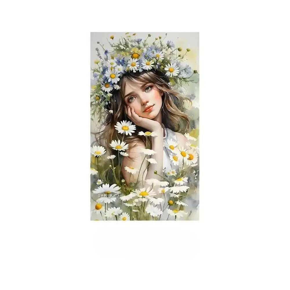 Diamond Painting Kit  Flower Art Girl 5D DIY Full Drill Diamond Art Floral Female Portrait Canvas for Bedroom or Living Decor