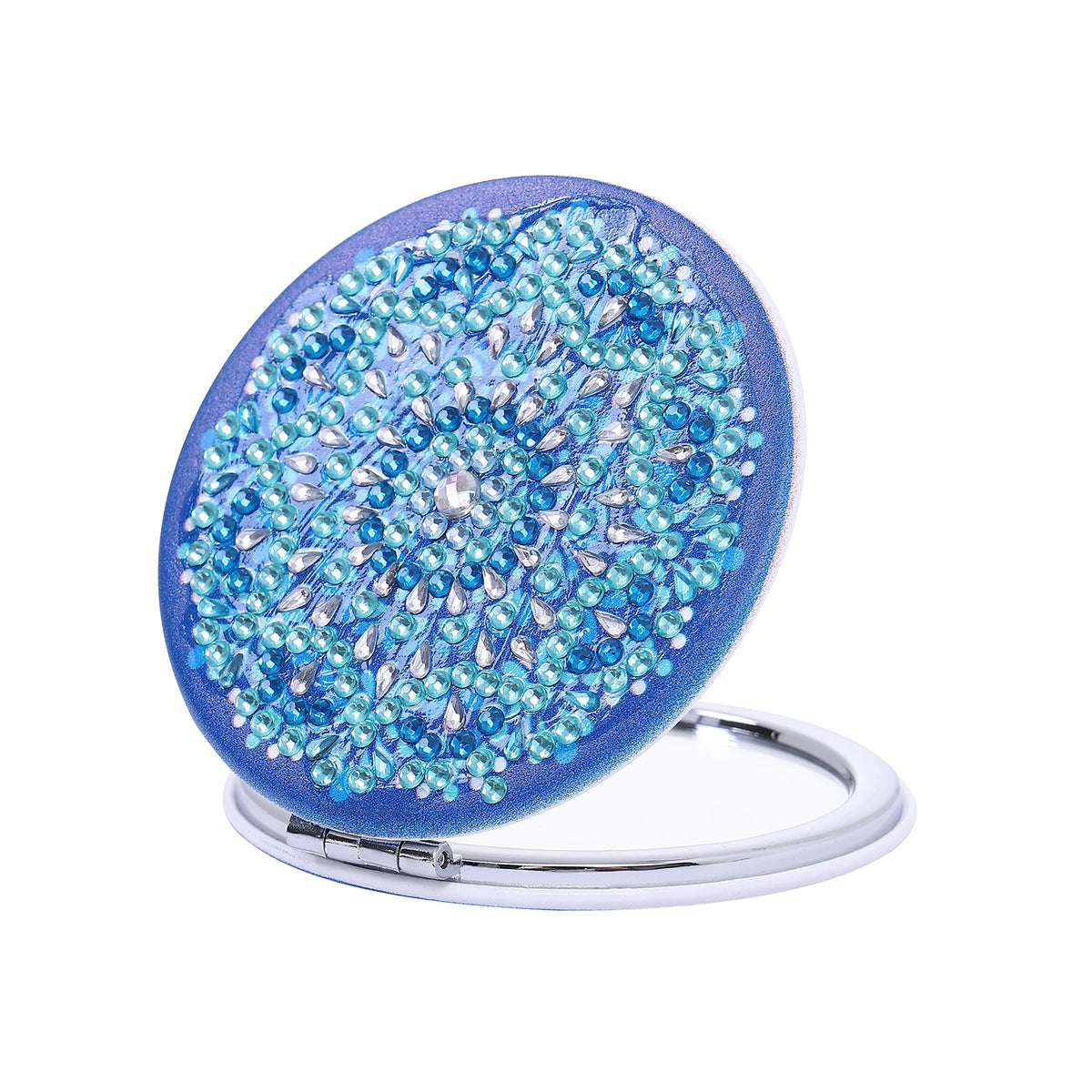 1 Piece DIY Diamond Painting Kit, Small Mirror, Mandala Pattern, PU Leather Material, Portable and Compact, for Makeup Use