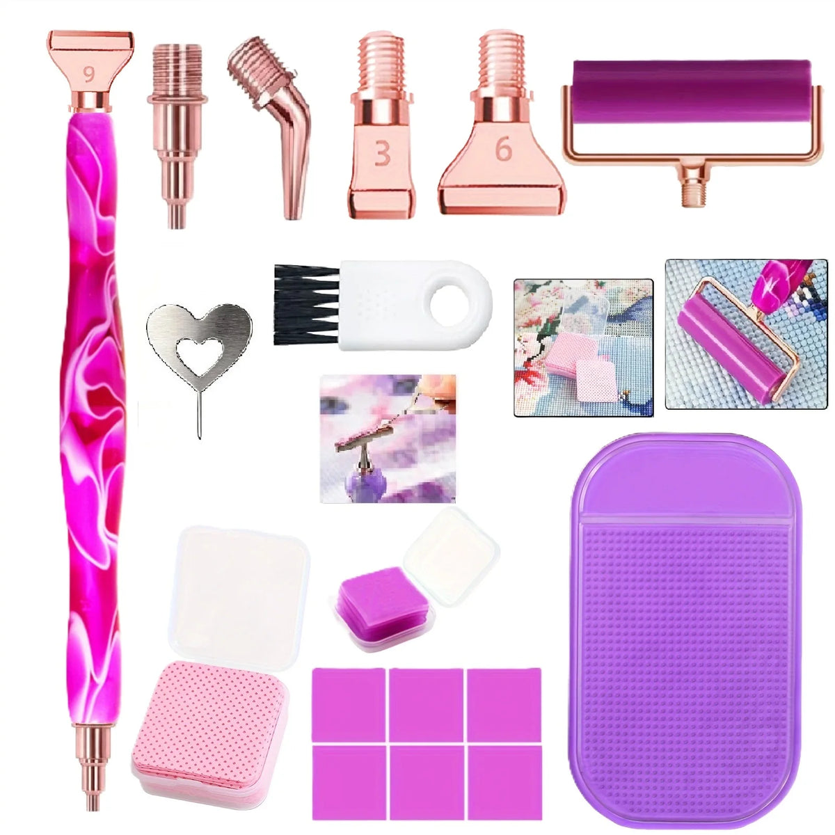 Diamond Painting Art Pen Kit, with Screw-On Steel Metal Tip Applicator Roller Tool Accessories, Ergonomic Diamond Art Pen, Suitable for 5D Diamond Painting Bead Dotting