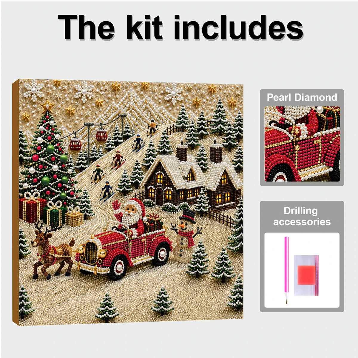 Christmas Pearl Diamond Painting Art Kit With Frame DIY Gemstone Diamond Dots Beads Craft Set Home Wall Art Decor Handmade Gift