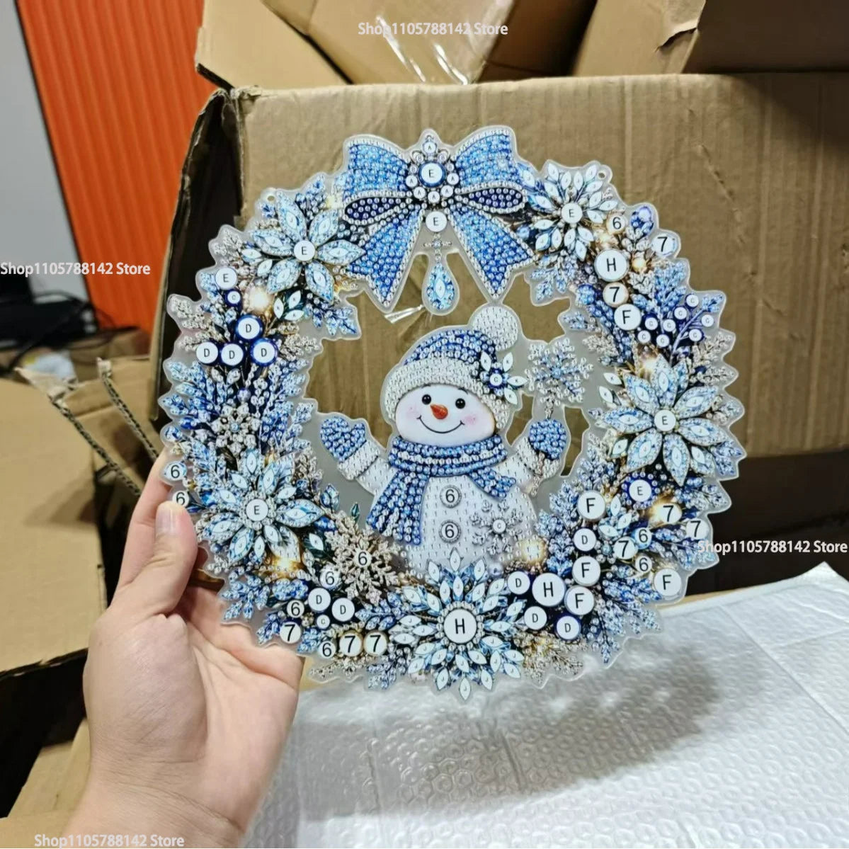 Christmas Pearl Diamond Painting Kit,DIY Acrylic Diamond Art with String Lights Wreath for Beginner Set Holiday Craft Gift