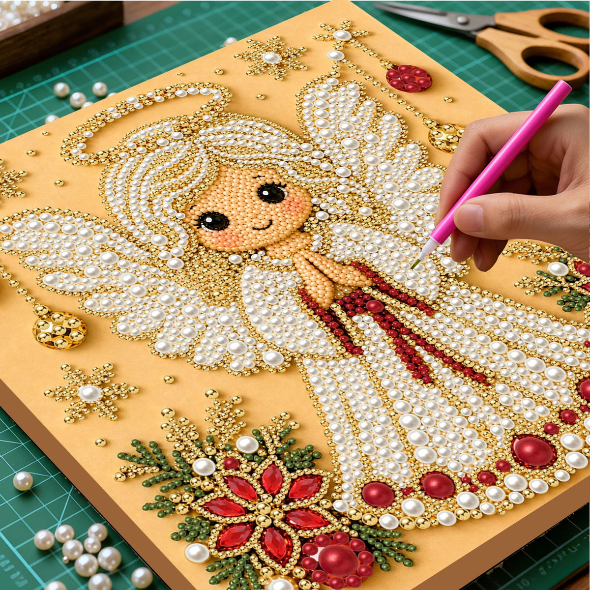 Christmas Pearl Diamond Painting Art Kit With Frame 7.87x7.87in DIY Pearl Gem Paintings Picture Arts Craft for Home Wall Decor