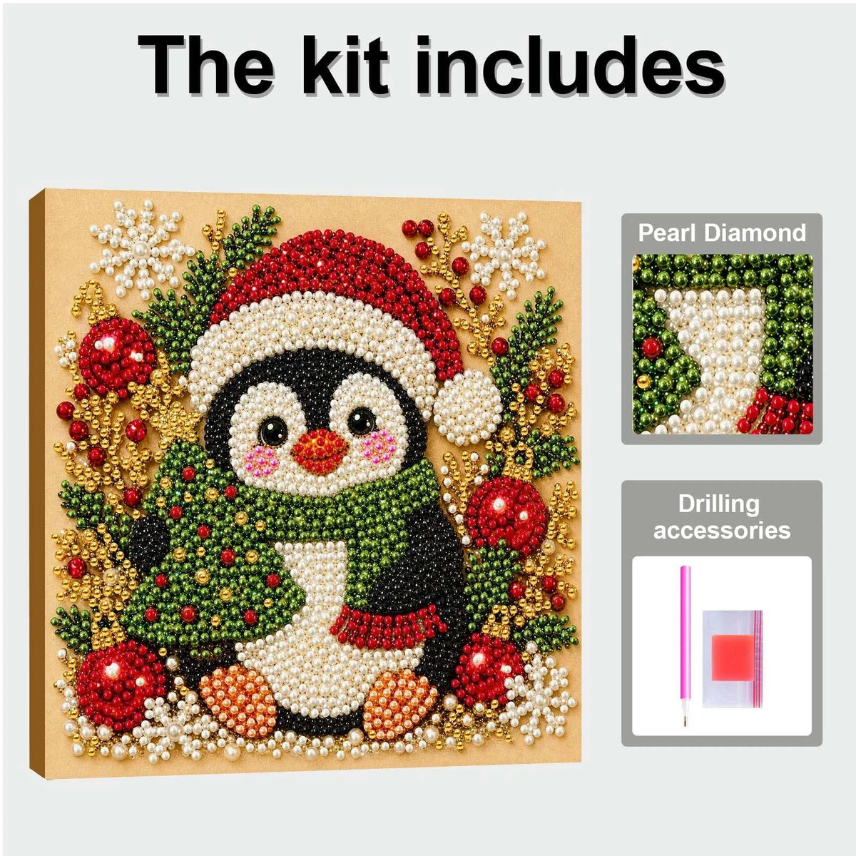 Christmas Pearl Diamond Painting Art Kit With Frame 7.87x7.87in DIY Pearl Gem Paintings Picture Arts Craft for Home Wall Decor