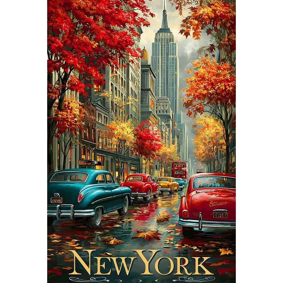 Diamond Painting Kit New York, Tokyo City Scenery Decoration DIY Full Drill World City Scenery Mosaic Cross Embroidery Set Gifts