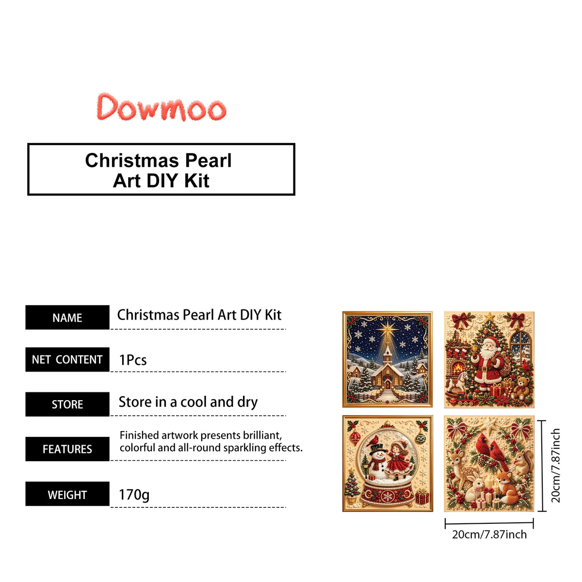 Framed Christmas Pearl Diamond Painting Kit DIY 3D Pearl Art Kits Home Wall Decor Holiday Gift Relaxing Handmade Diamond Art Set