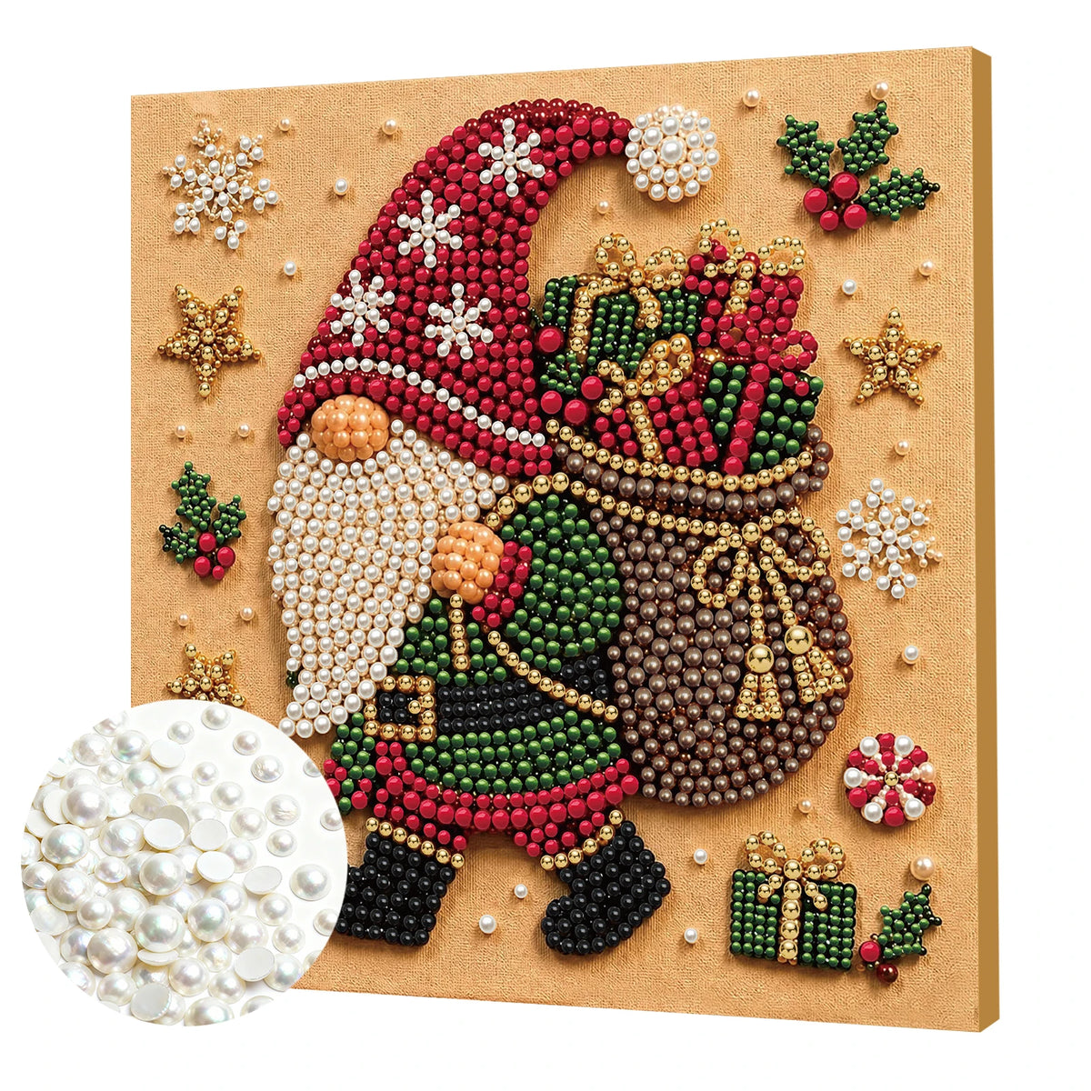 Christmas Pearl Diamond Painting DIY Kit Full Drill Wooden Frame Art Craft 20x20cm Beginner Set