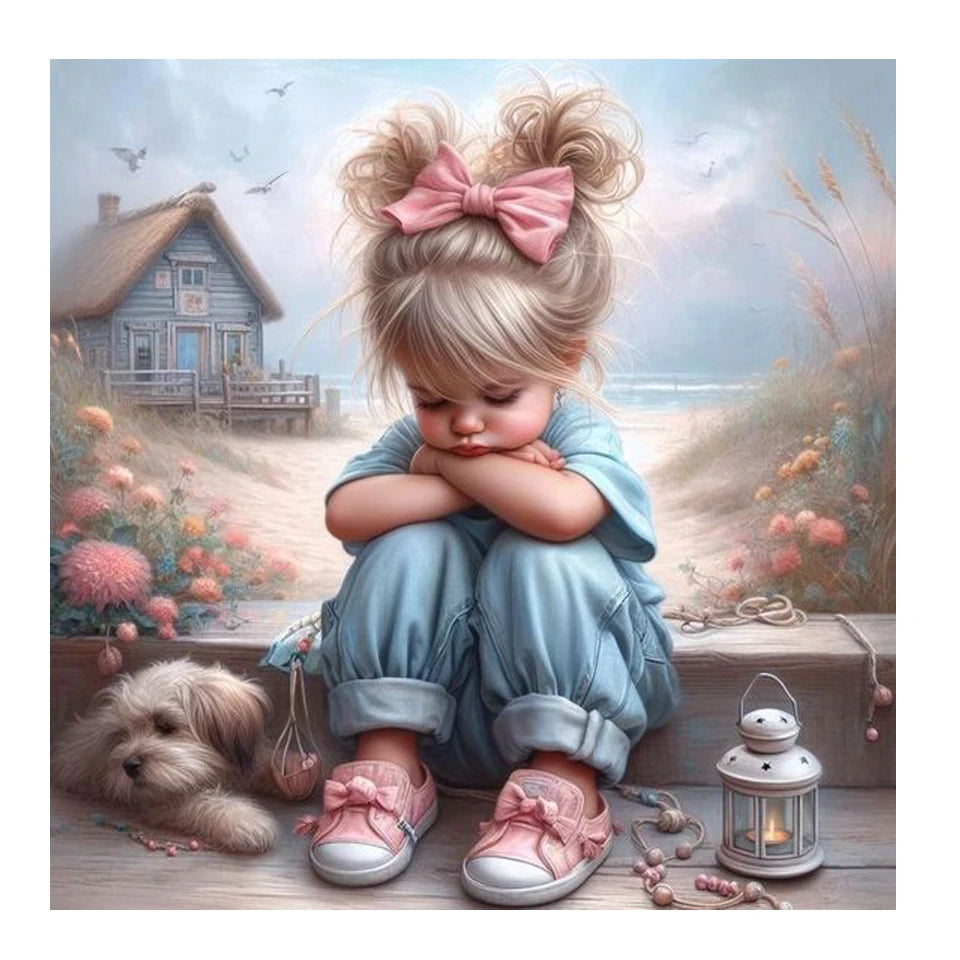 DIY Diamond Painting New 2025 Cute Little Girl and Pet Dog Full Diamond Mosaic Embroidery Art Stitch Home Decoration Craft Kit