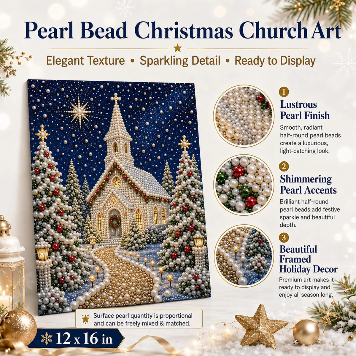 DIY Christmas Pearl Diamond Painting Kit, 5D Pearl Art Craft for Adults and Beginners, Christmas Church and Jesus Wall Decor, Ho