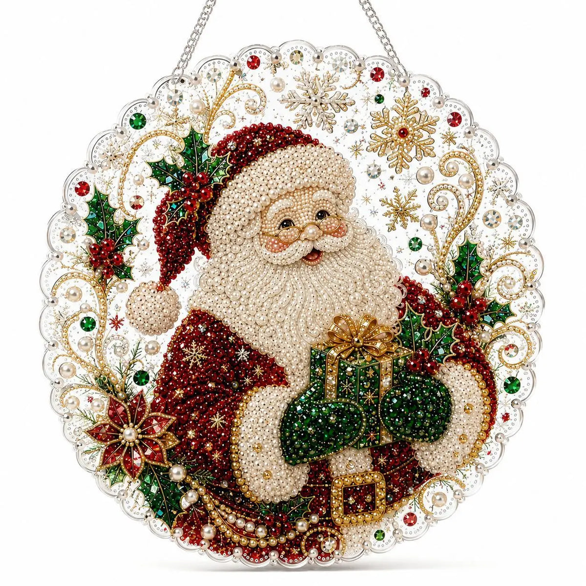 Pearl Diamond Painting Suncatcher Kit Diy Craft Acrylic Round Board With Lace Edge Pearl Beads Craft Christmas Diamond Painting