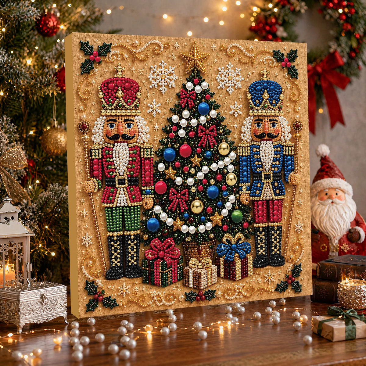 Christmas Pearl Diamond Painting DIY Kit Full Drill Wooden Frame Art Craft 20x20cm Beginner Set