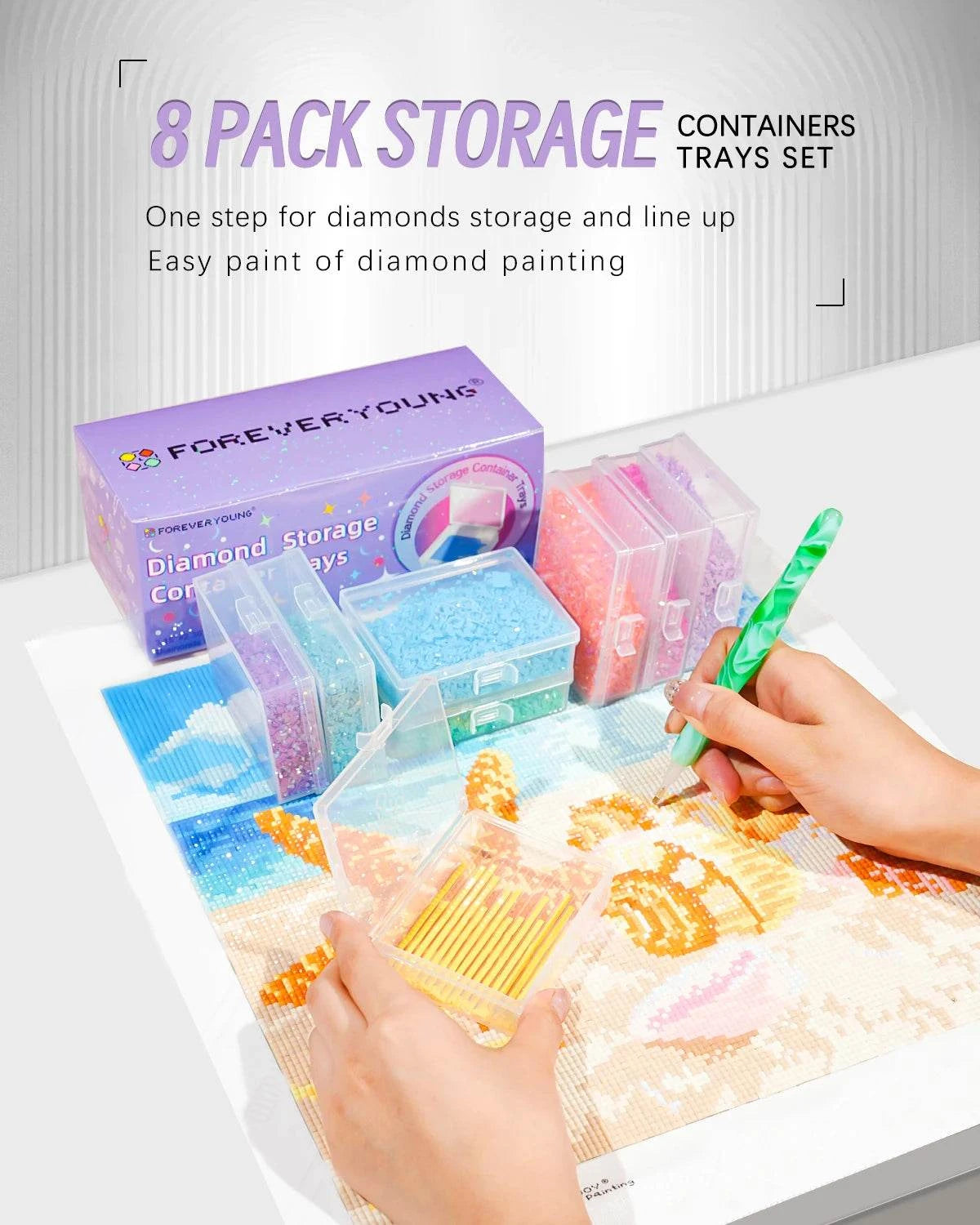 8pcs Diamond Painting Accessories Trays with Lids, Easy to Carry,2-in-1 Diamond Art Storage and Diamond Art Trays, Bead Storage